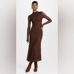 Bardot Ola Long Sleeve Lace Midi Dress Chocolate